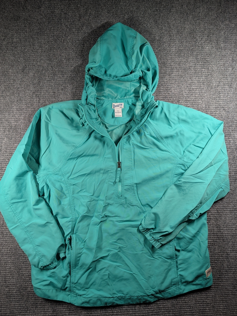Duluth Trading Co. Women Teal Hooded Windbreaker Half Zip Pullover Jacket XL